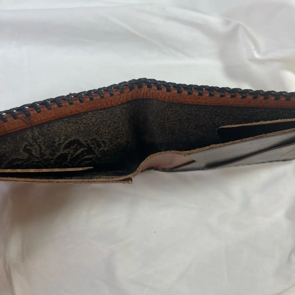 Vintage Brown Leather Wayfarer Wallet Monogrammed Steer hide.